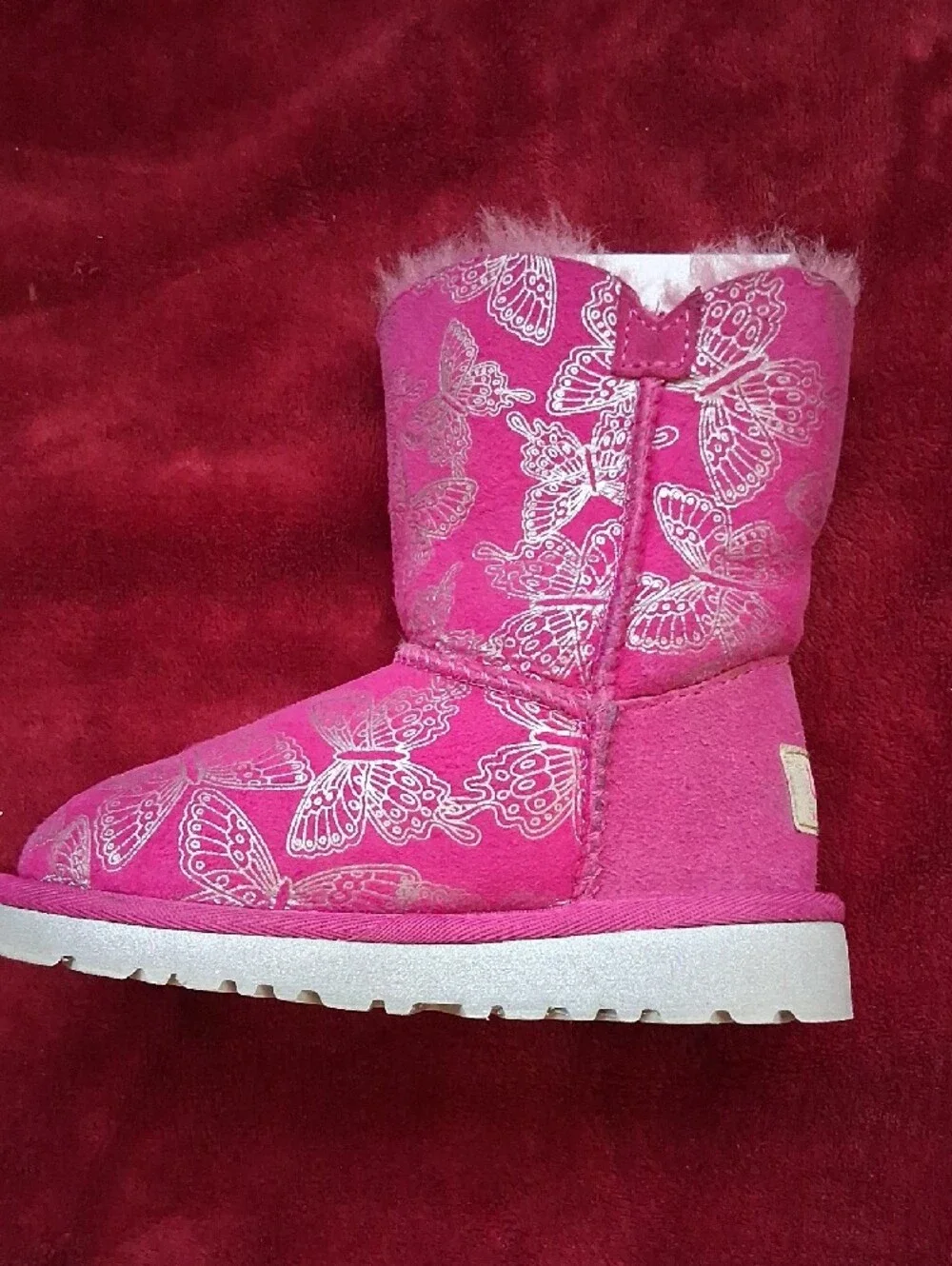 New Girls UGG Pink T Bailey Button Butterfly Boots 8